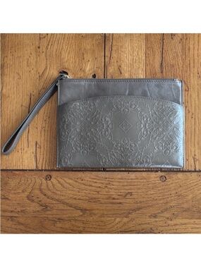 Hobo International Noa Embossed Clutch Wristlet Gray Tooled Leather